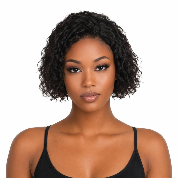 ManeMajesty 10 Inch Curly Non-Lace Bob Glueless Wear and Go Human Hair Wig
