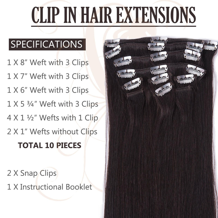 ManeMajesty Straight Clip-In Human Hair Extensions - 14 #2-Espresso - B0CJL29GQH
