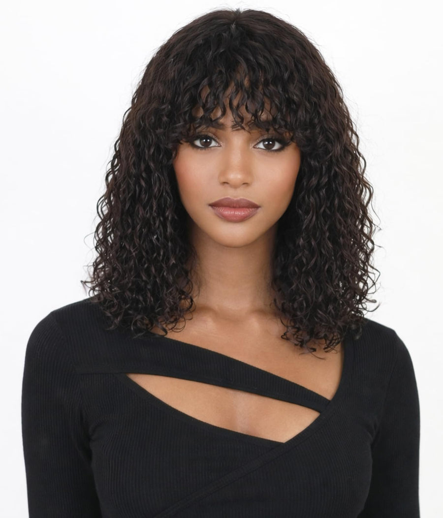ManeMajesty Curly 3x1 HD Lace Bob With Bangs Glueless Wear and Go Human Hair Wig - FT-2510A - B0CLDHKRLQ