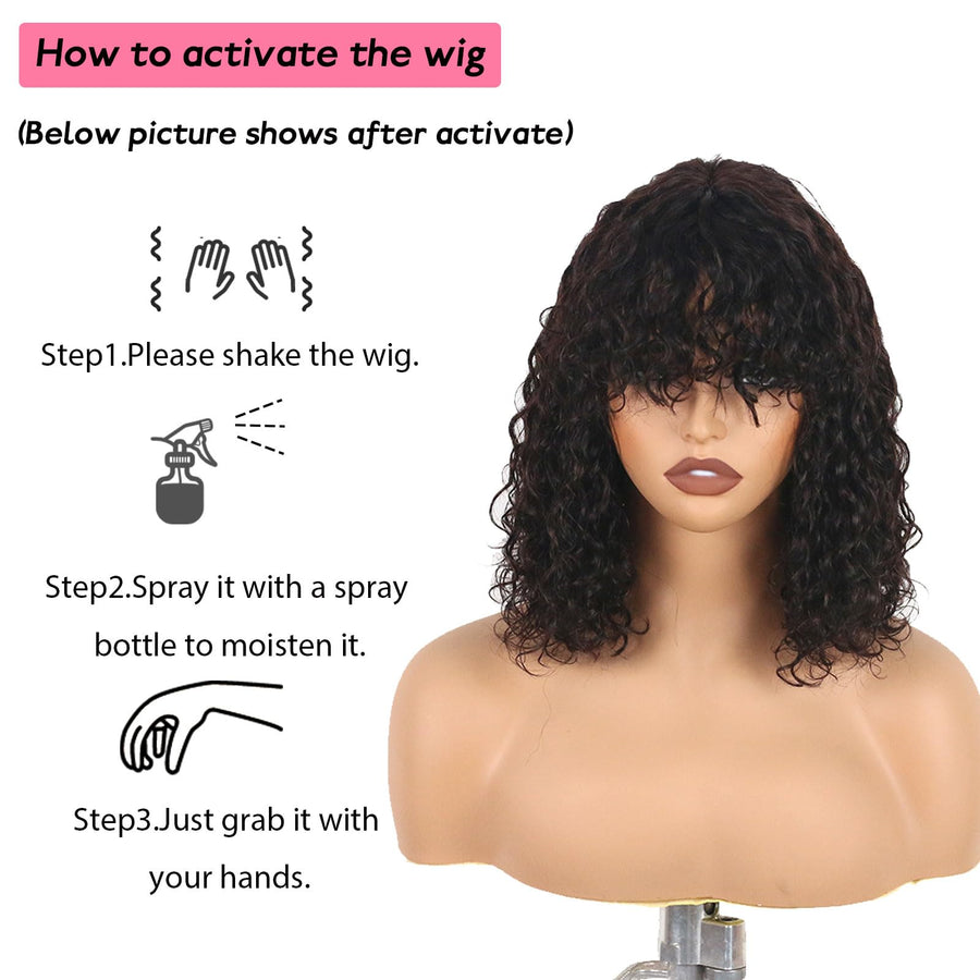 ManeMajesty Curly 3x1 HD Lace Bob With Bangs Glueless Wear and Go Human Hair Wig - FT-2510A - B0CLDHKRLQ