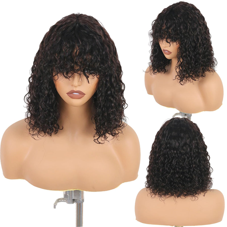 ManeMajesty Curly 3x1 HD Lace Bob With Bangs Glueless Wear and Go Human Hair Wig - FT-2510A - B0CLDHKRLQ
