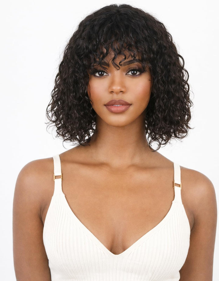 ManeMajesty Curly 3x1 HD Lace Bob With Bangs Glueless Wear and Go Human Hair Wig