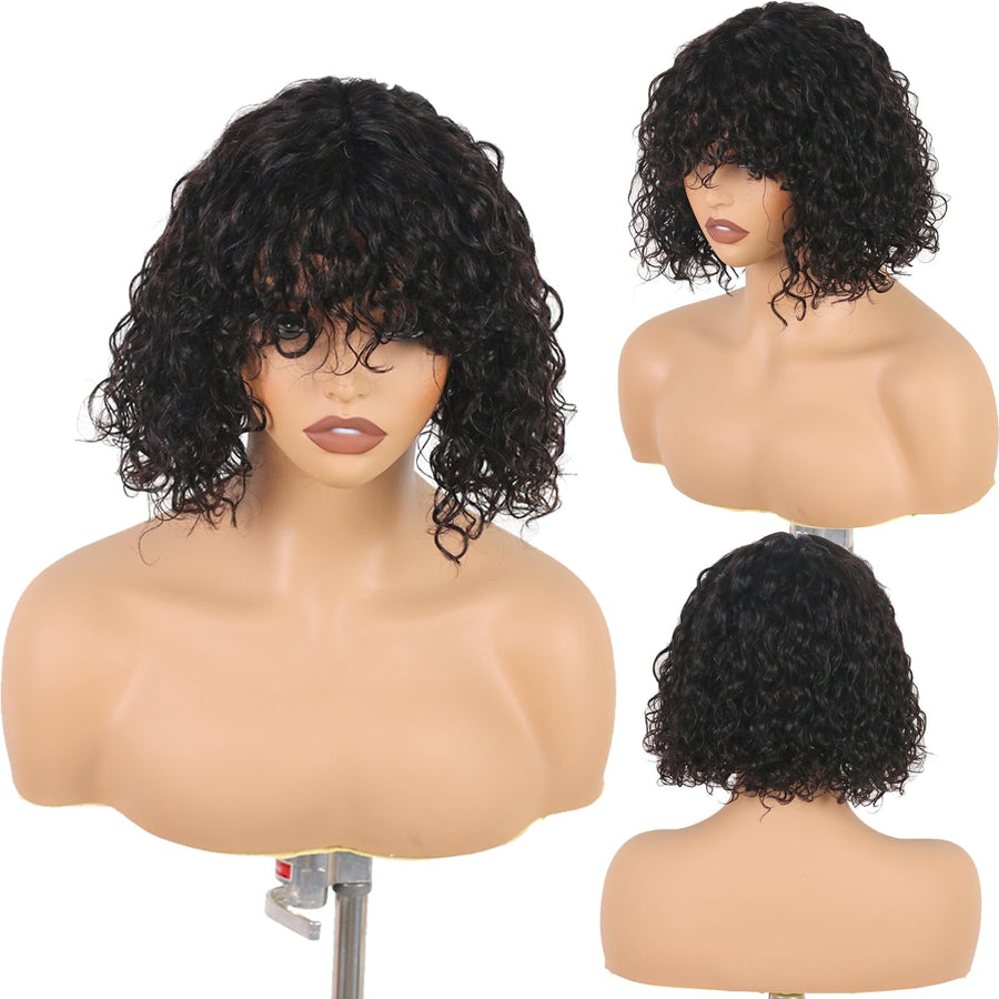 ManeMajesty Curly 3x1 HD Lace Bob With Bangs Glueless Wear and Go Human Hair Wig - FT-2510 - B0CLDJLW81