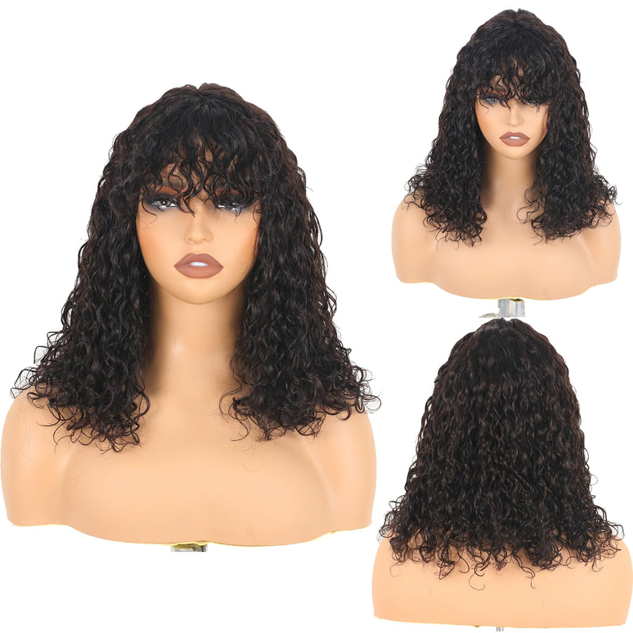 ManeMajesty Curly 3x1 HD Lace Bob With Bangs Glueless Wear and Go Human Hair Wig - FT-2510B - B0CLDK5KCX