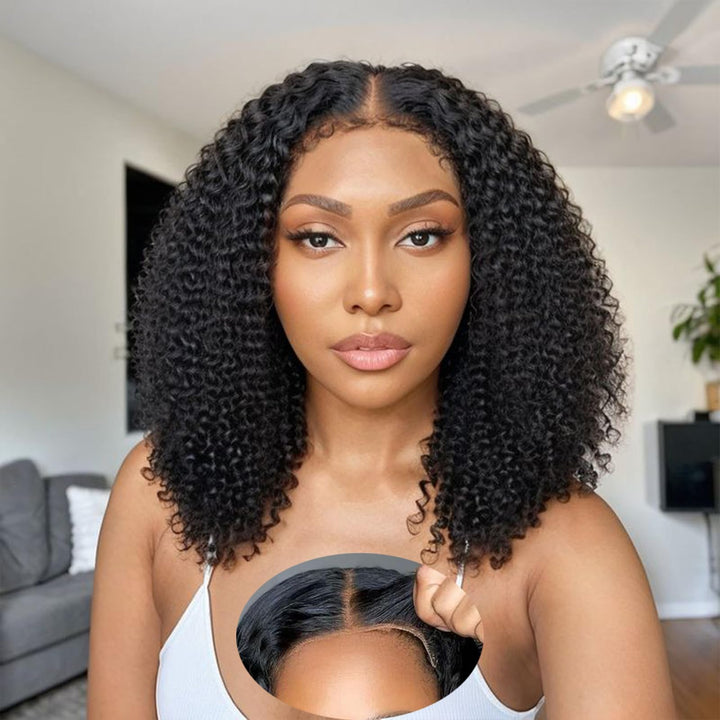 ManeMajesty 16 Inch Kinky Curly 13x6 Lace Front Glueless Wear and Go Human Hair Wig