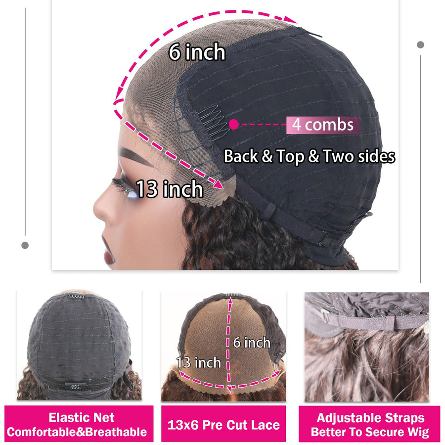 ManeMajesty 16 Inch Kinky Curly 13x6 Lace Front Glueless Wear and Go Human Hair Wig - FT-2082C-1 - B0CLJ9QDSZ