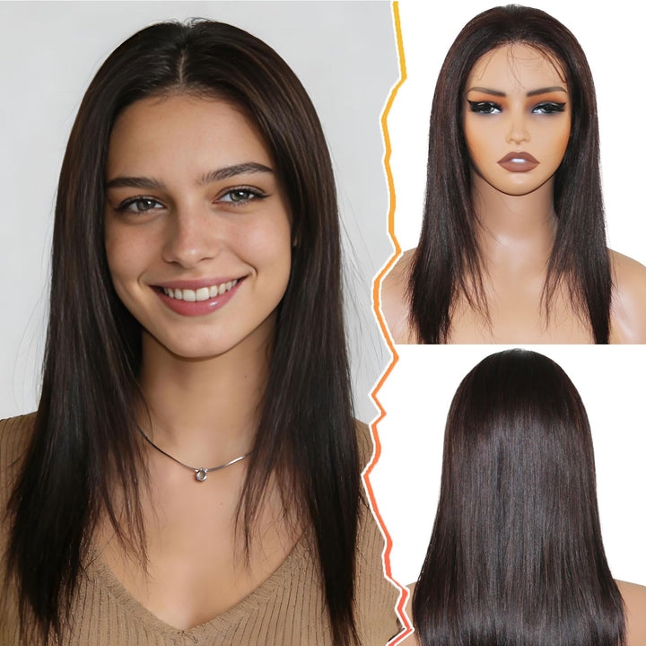 ManeMajesty 16 Inch Straight 13x6 Lace Front Glueless Wear and Go Human Hair Wig