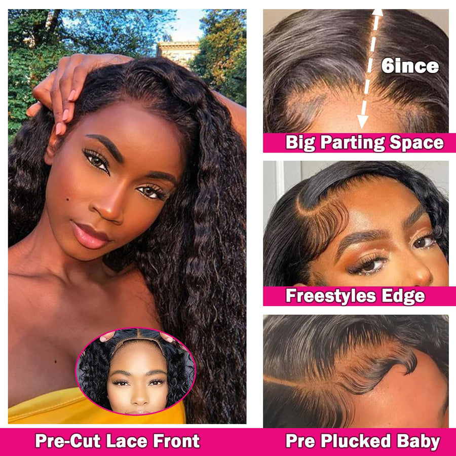 ManeMajesty 16 Inch Deep Wave 13x6 Lace Front Glueless Wear and Go Human Hair Wig - FT-2077C-1 - B0CLJBJMHT