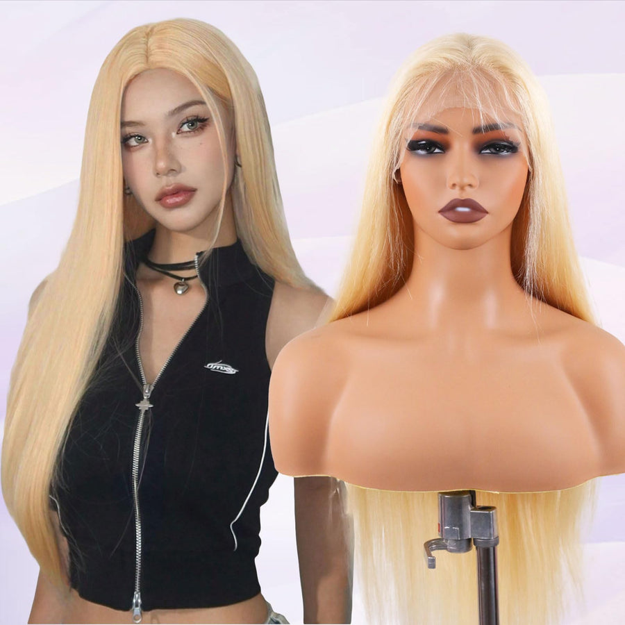 ManeMajesty Straight 13x4 Lace Front Glueless Human Hair Wig - FT-2308D-613 - B0CLKYR3LJ