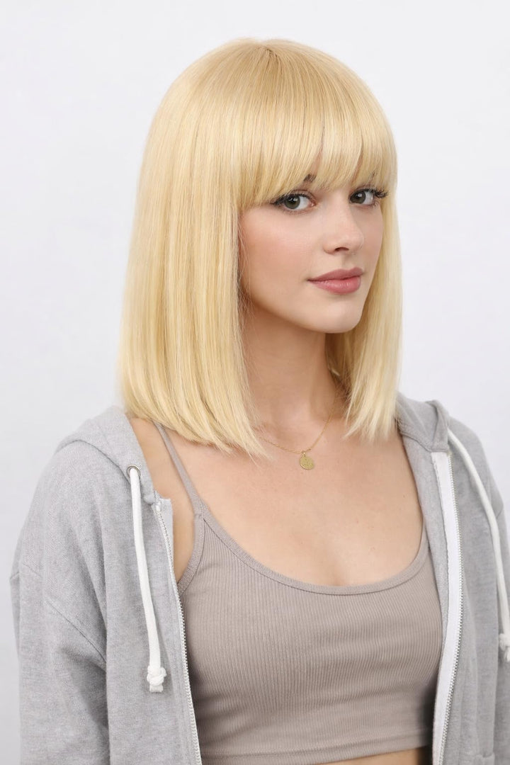 ManeMajesty Yaki Straight Bob With Bangs Glueless Human Hair Wig
