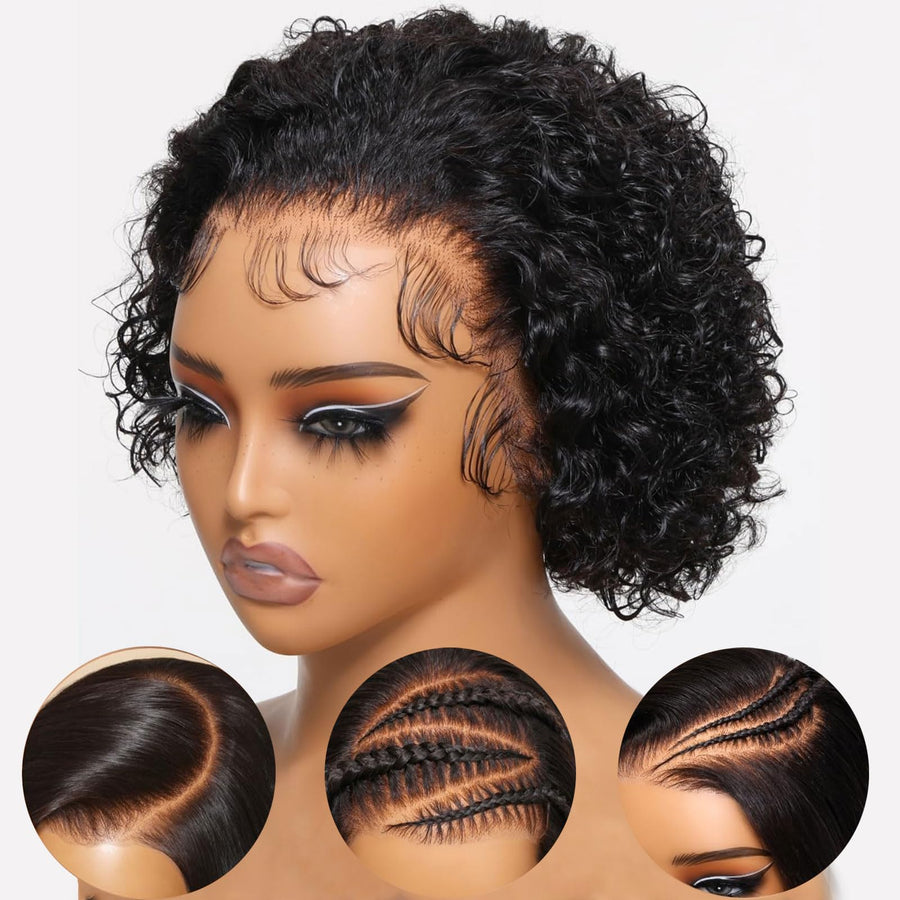 ManeMajesty Curly 13x5 Lace Front Bob Pixie Cut Glueless Human Hair Wig - FT- 2116 - B0D87B6CWY