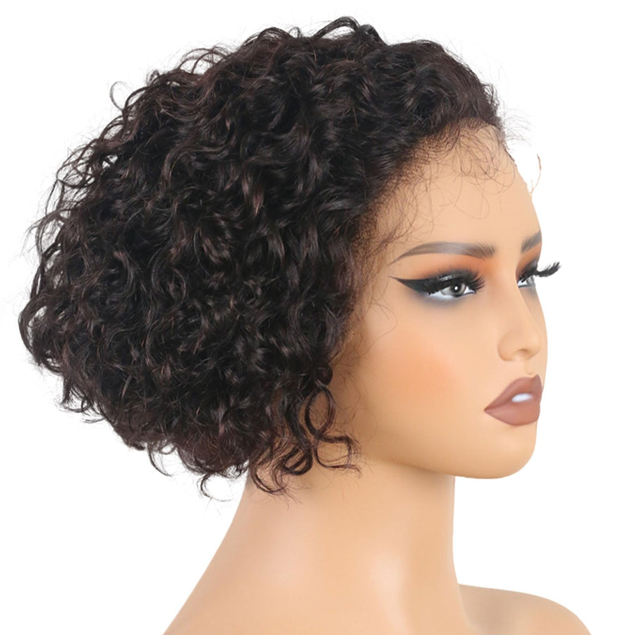 ManeMajesty Curly 13x5 Lace Front Bob Pixie Cut Glueless Human Hair Wig - FT- 2116 - B0D87B6CWY