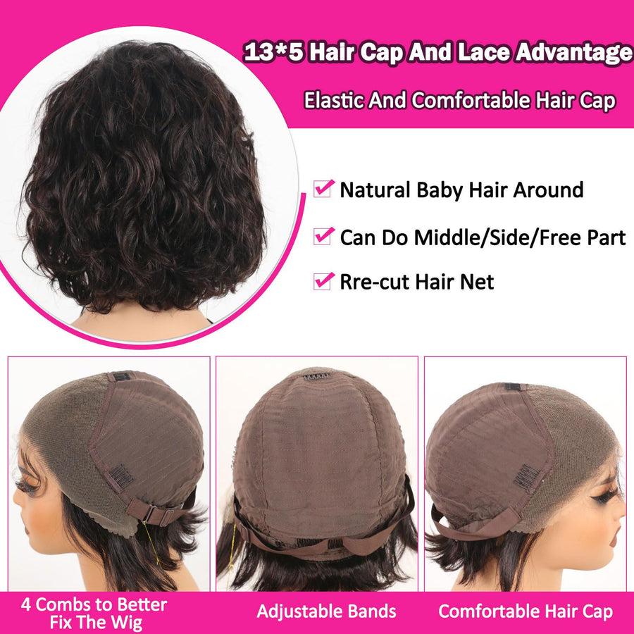 ManeMajesty Body Wave 13x5 Lace Front Bob Pixie Cut Glueless Human Hair Wig - FT- 2117 - B0D87D94ZT