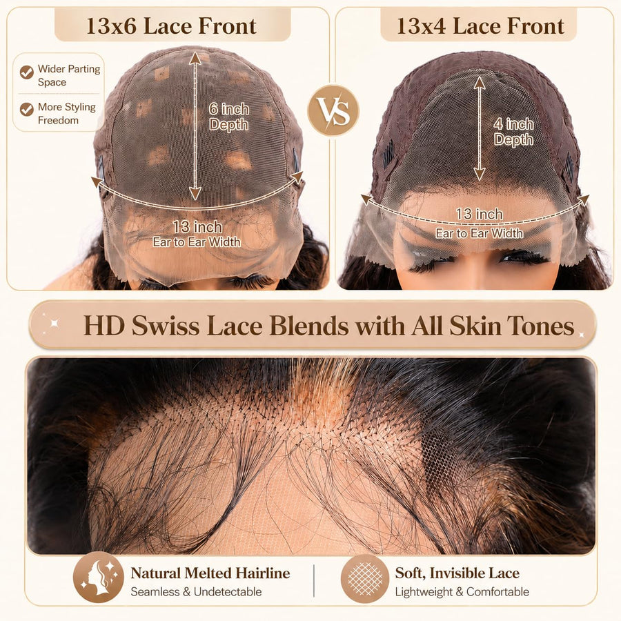 ManeMajesty Body Wave 13x6 Lace Front Glueless Human Hair Wig - FT-2072A - B0D8BHYJN4
