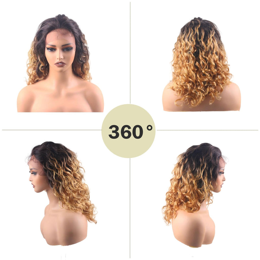 ManeMajesty 18 Inch Body Wave Lace Front Human Hair Wig - FT-2091 TT1B/27 - B0DBKF24Z7