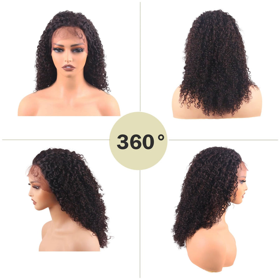 ManeMajesty 18 Inch Kinky Curly Lace Front Human Hair Wig - FT-2087 N - B0DBKF4RWY