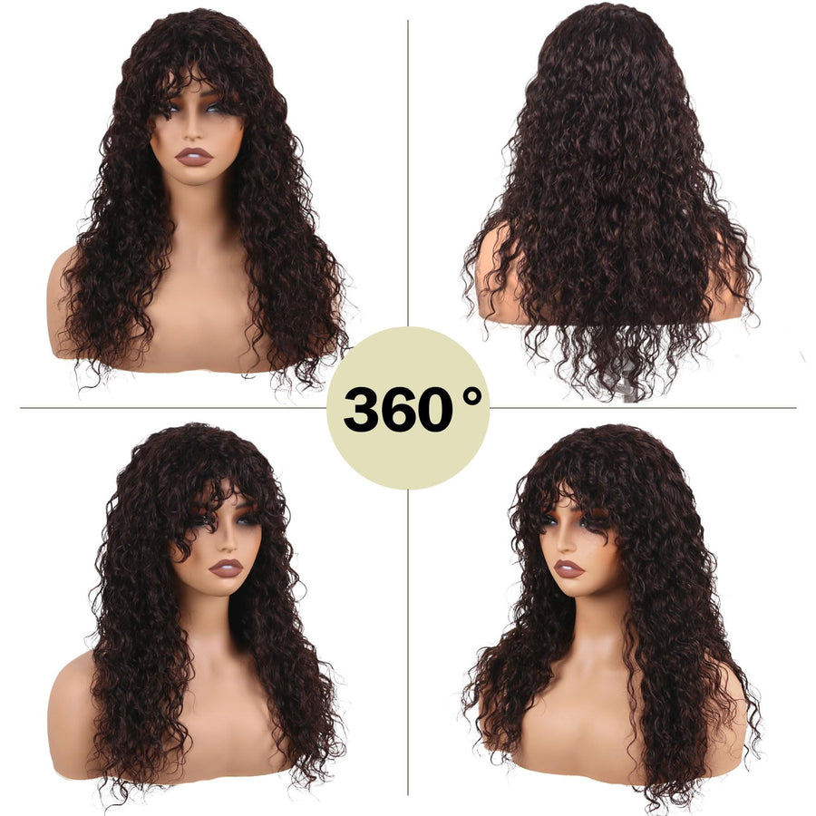 ManeMajesty 22 Inch Wet and Wavy Lace Front With Bangs Glueless Human Hair Wig - FT-2292 N - B0DBKMNPBS