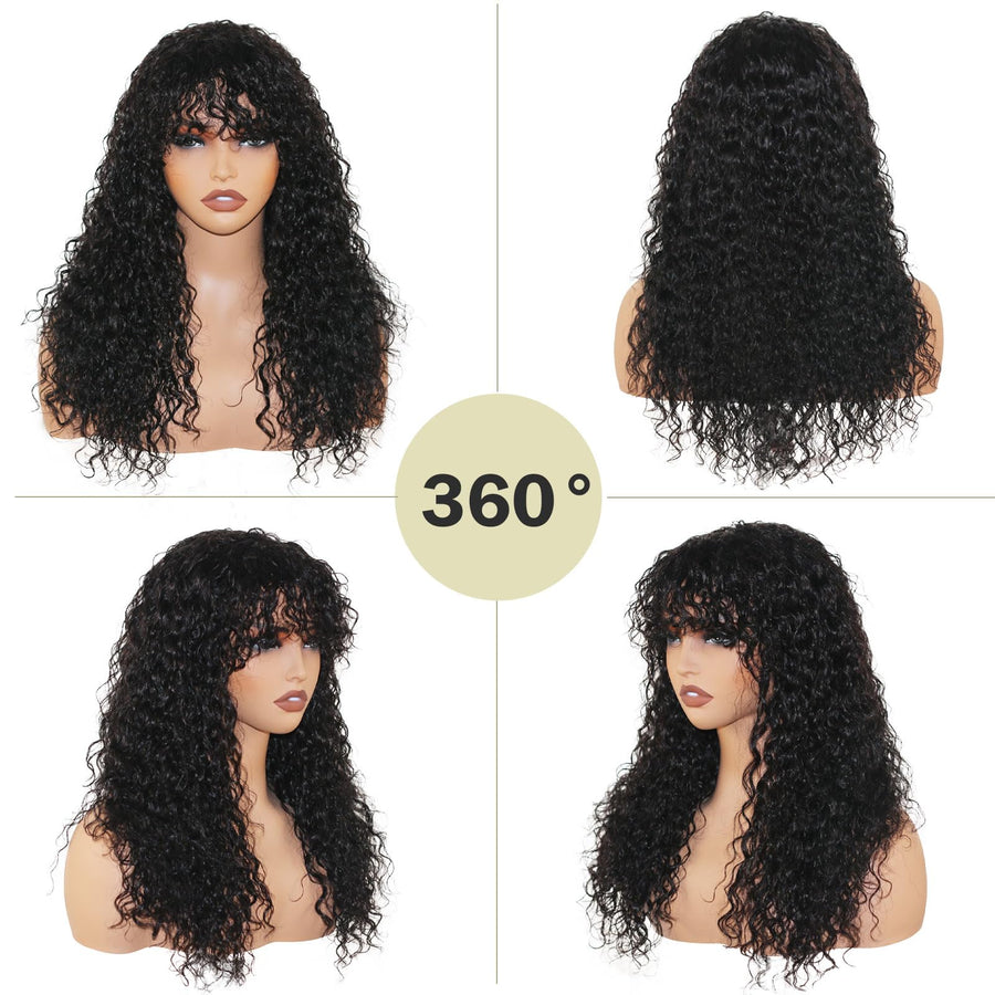 ManeMajesty 22 Inch Wet and Wavy Lace Front With Bangs Glueless Human Hair Wig - FT-2292 NK - B0DBKNHCT8