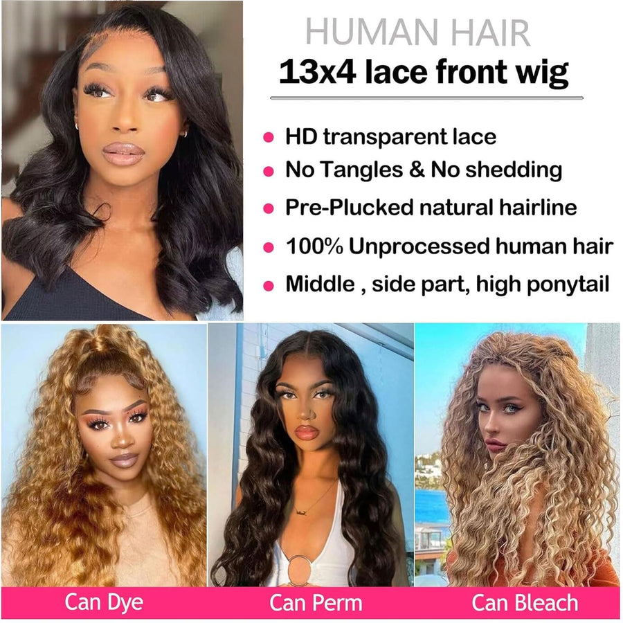 ManeMajesty 18 Inch Body Wave Lace Front Human Hair Wig - FT-2091 #1B - B0DBKRMC83
