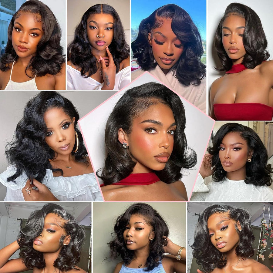 ManeMajesty 18 Inch Body Wave Lace Front Human Hair Wig - FT-2091 #1B - B0DBKRMC83