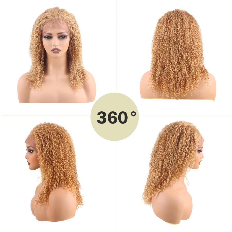 ManeMajesty 18 Inch Kinky Curly Lace Front Human Hair Wig - FT-2087 #27 - B0DBKWVDM9