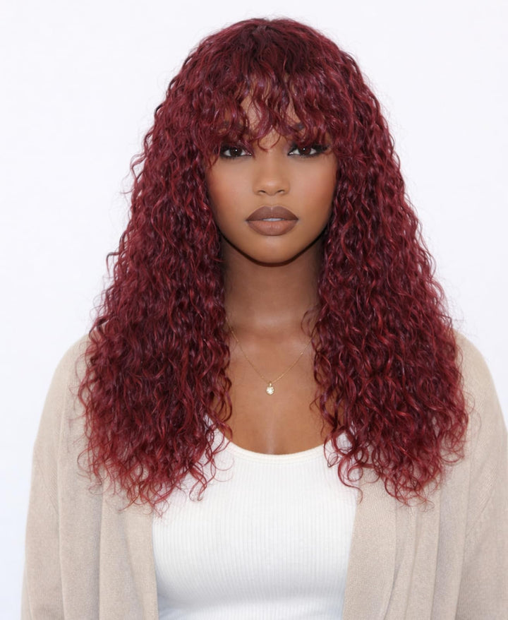 ManeMajesty Wet and Wavy With Bangs Glueless Human Hair Wig - Curly