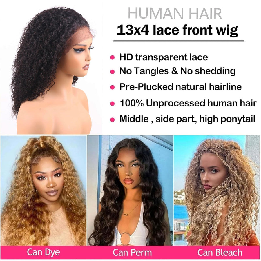 ManeMajesty 18 Inch Kinky Curly Lace Front Human Hair Wig - FT-2087 #1B - B0DBKZ1YJY