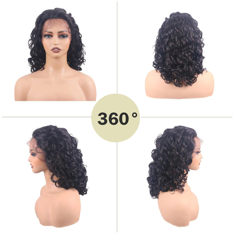 ManeMajesty 18 Inch Kinky Curly Lace Front Human Hair Wig - FT-2087 TT1B/BUG - B0DBL2JT2R
