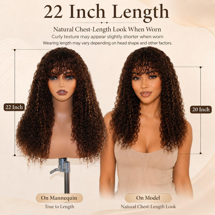 ManeMajesty 22 Inch Wet and Wavy Lace Front With Bangs Glueless Human Hair Wig - FT-2292 FS4/27 - B0DCJPW4H6
