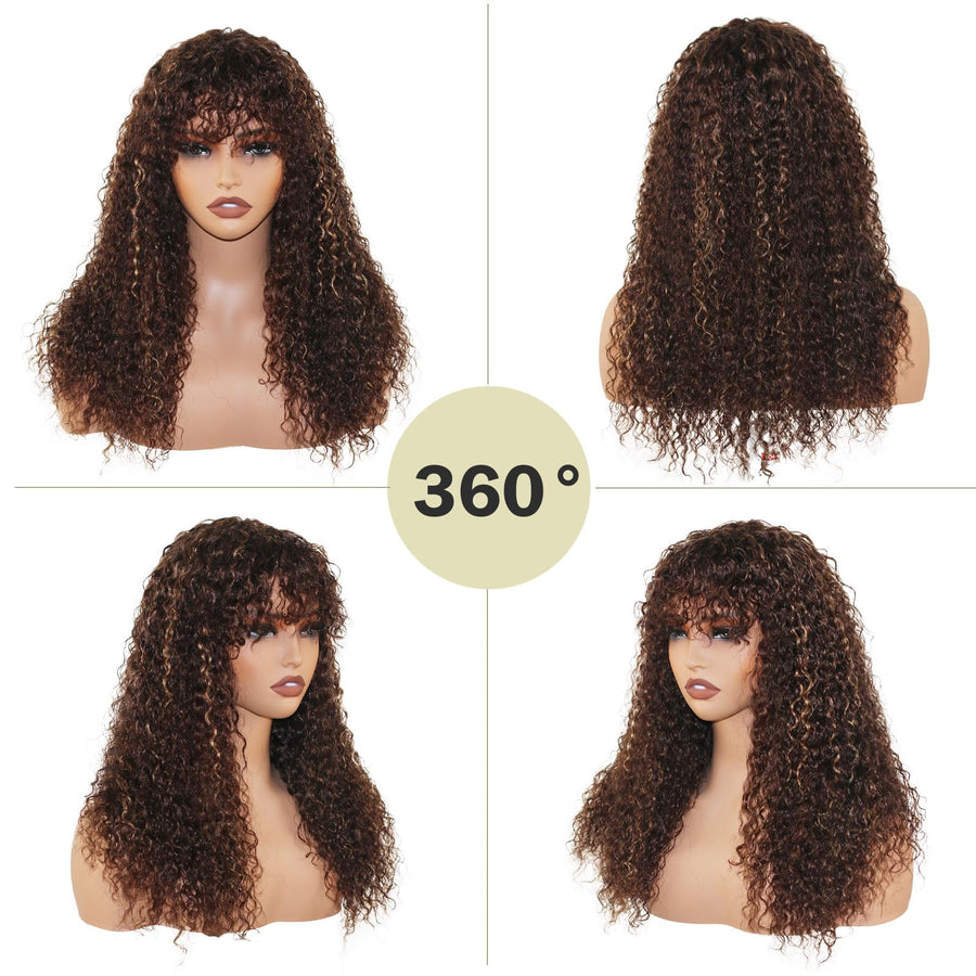 ManeMajesty 22 Inch Wet and Wavy Lace Front With Bangs Glueless Human Hair Wig - FT-2292 FS4/27 - B0DCJPW4H6