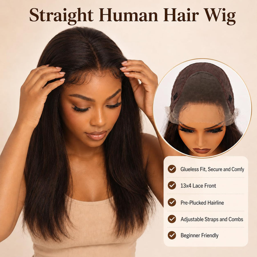 ManeMajesty Straight 13x4 Lace Front Glueless Human Hair Wig - FT-2308J-1 - B0DHFN3L2J