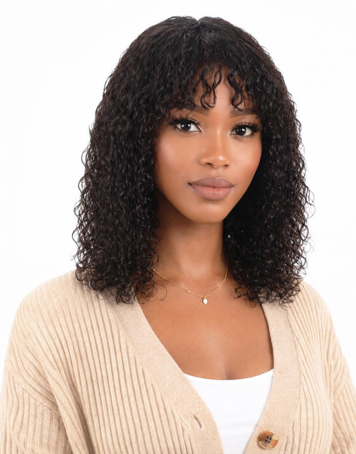 ManeMajesty Kinky Curly Lace Front Bob With Bangs Glueless Wear and Go Human Hair Wig
