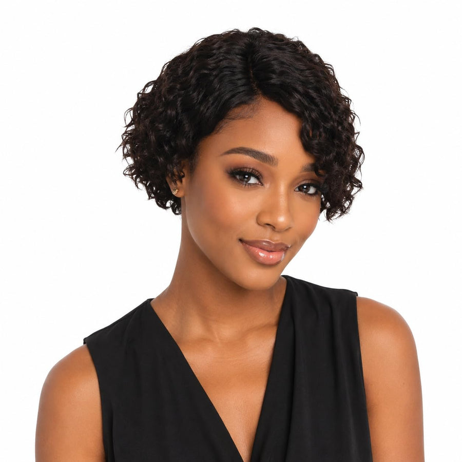 ManeMajesty Curly Lace Front Bob Glueless Wear and Go Human Hair Wig - FT-2083A-2S - B0DK2SXN42