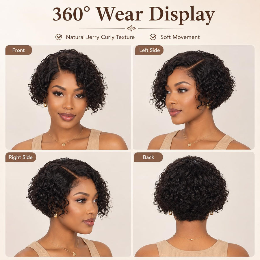 ManeMajesty Curly Lace Front Bob Glueless Wear and Go Human Hair Wig - FT-2083A-2S - B0DK2SXN42