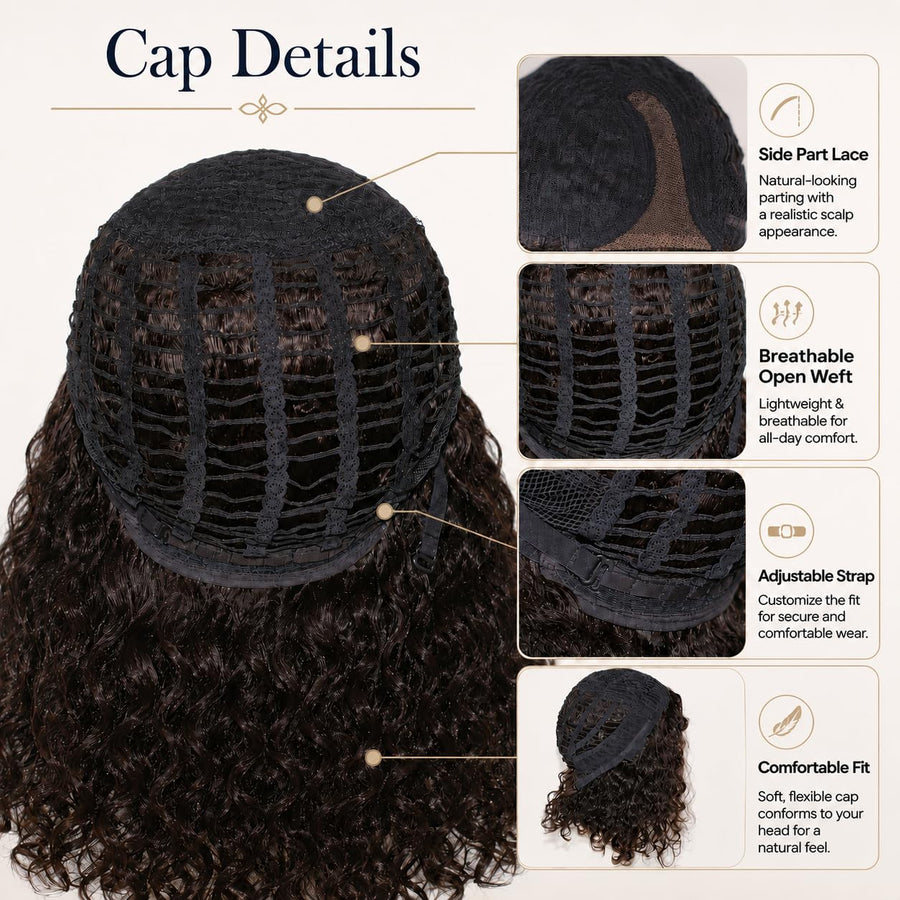 ManeMajesty Curly Lace Front Bob Glueless Wear and Go Human Hair Wig - FT-2083A-2S - B0DK2SXN42