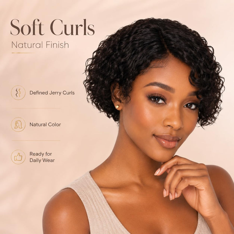 ManeMajesty Curly Lace Front Bob Glueless Wear and Go Human Hair Wig - FT-2083A-2S - B0DK2SXN42