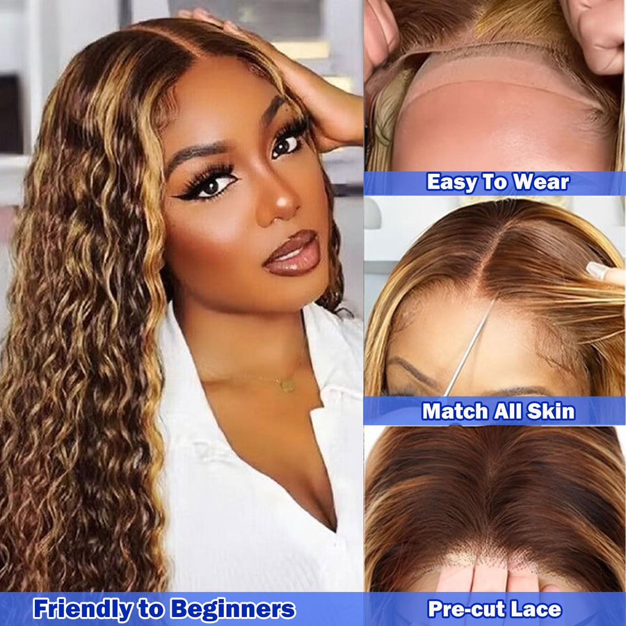 ManeMajesty Wet and Wavy T Part Lace Front Glueless Wear and Go Human Hair Wig - FT-2212-FS4/27 - B0DMVH3VKM