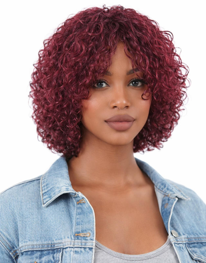 ManeMajesty 10 Inch Curly Lace Front Bob With Bangs Glueless Wear and Go Human Hair Wig