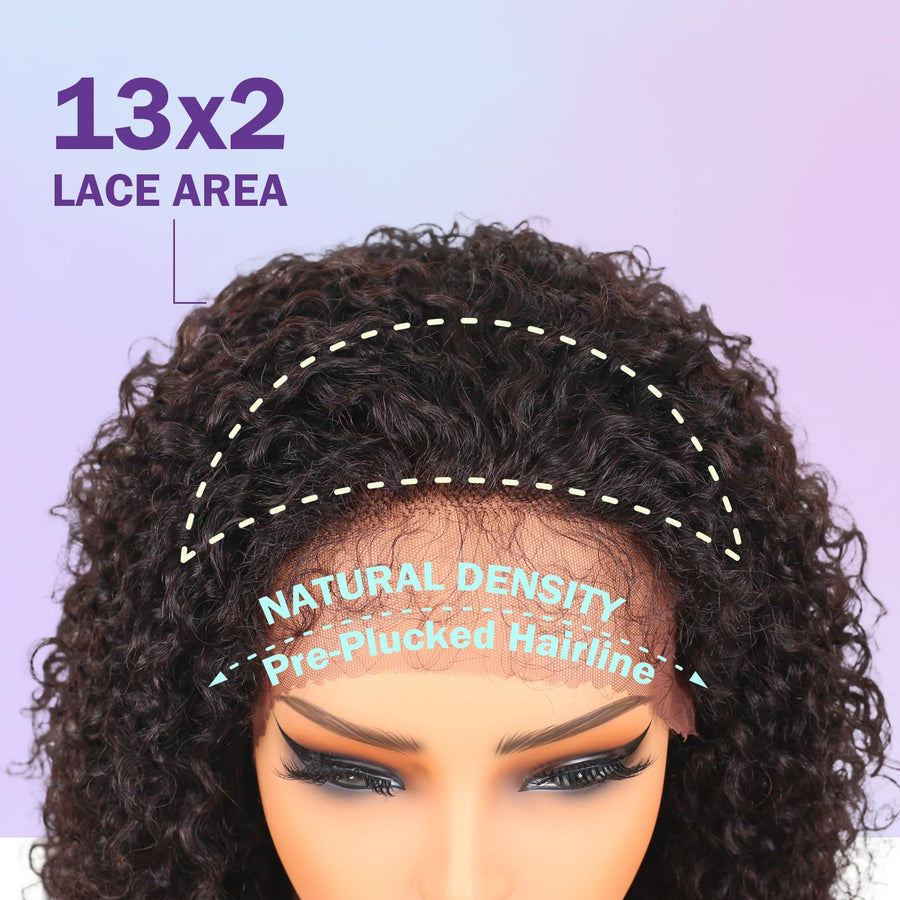 ManeMajesty 14 Inch Kinky Curly Lace Front Glueless Human Hair Wig - FT-2131-NA - B0F1MQK9J5