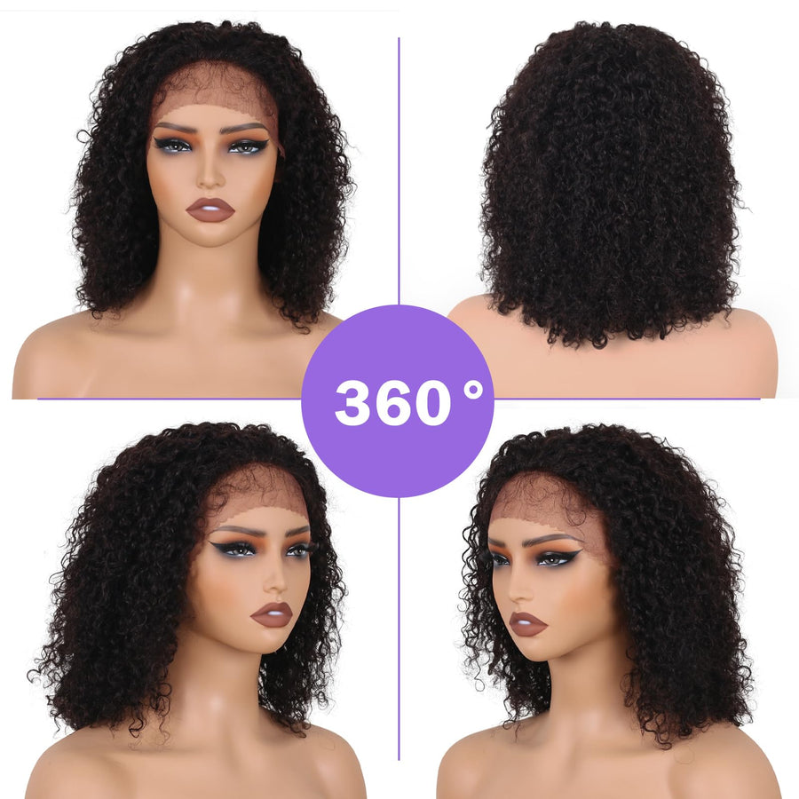 ManeMajesty 14 Inch Kinky Curly Lace Front Glueless Human Hair Wig - FT-2131-NB - B0F1MR9RDR