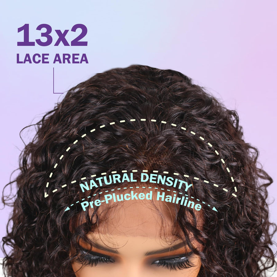 ManeMajesty 14 Inch Jerry Curly Lace Front Glueless Human Hair Wig - FT-1614M-NB - B0F1MRVGZY