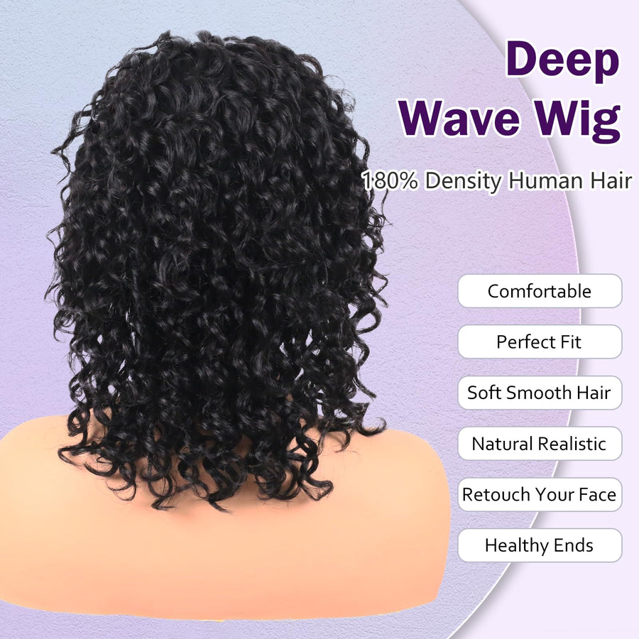 ManeMajesty Deep Wave Lace Front Glueless Human Hair Wig - FT-2590-Natural BK - B0F28GX7KY