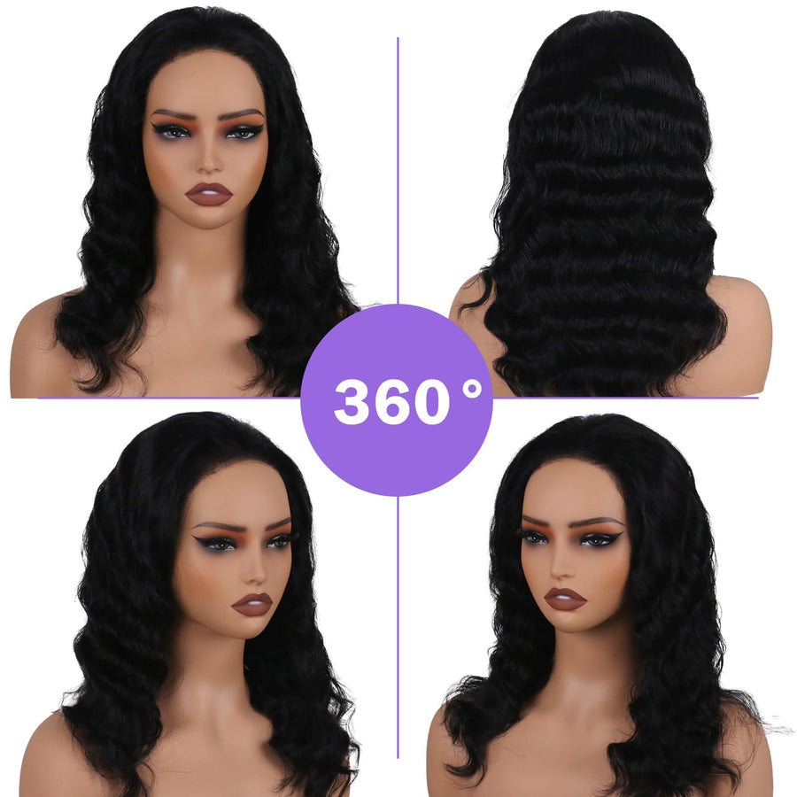 ManeMajesty Body Wave Lace Front Glueless Human Hair Wig - FT-2592C-Natural BK - B0F28H5CR2
