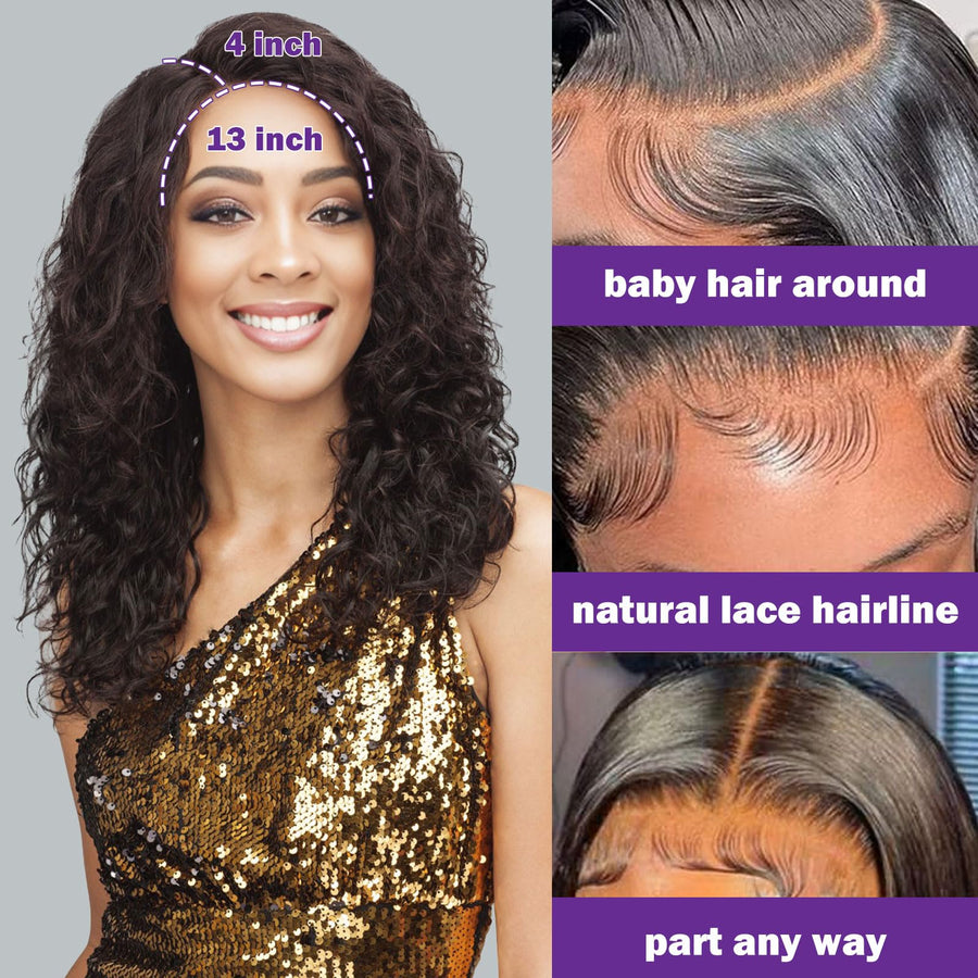 ManeMajesty 18 Inch Curly 13x4 Lace Front Glueless Wear and Go Human Hair Wig - FT-1863-N - B0F28HMC4N