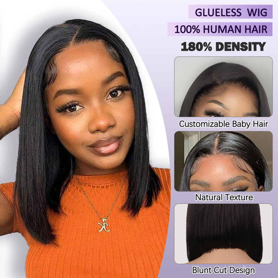 ManeMajesty 12 Inch Straight Lace Front Human Hair Wig - FT-1794-NK - B0F28HN55C