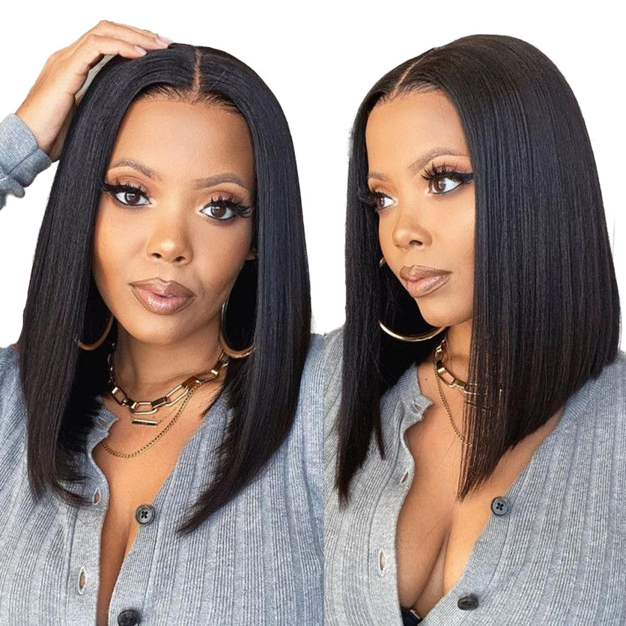 ManeMajesty 12 Inch Straight Lace Front Human Hair Wig - FT-1794-NK - B0F28HN55C