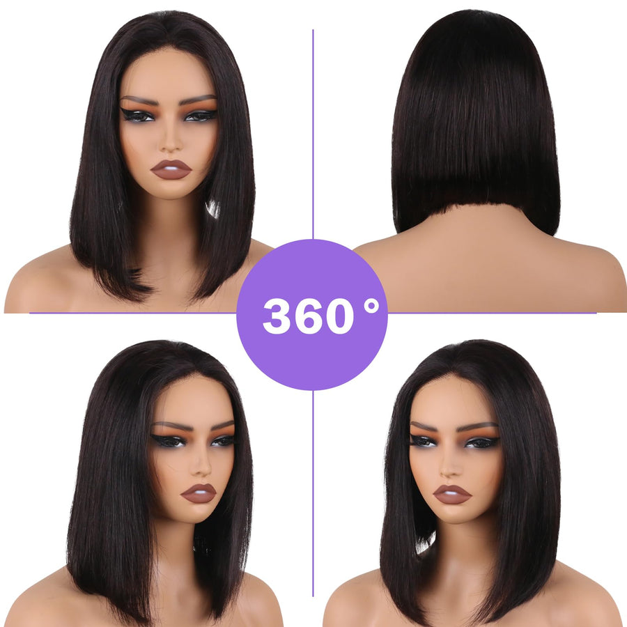 ManeMajesty 12 Inch Straight Lace Front Human Hair Wig - FT-1794-NK - B0F28HN55C
