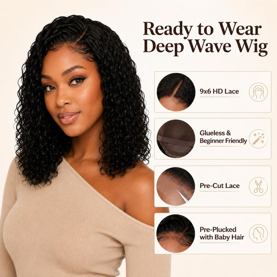 ManeMajesty Deep Wave Lace Front Glueless Human Hair Wig - FT-2590C-Natural BK - B0F28J7MXD
