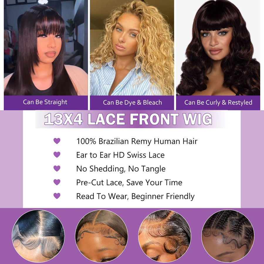 ManeMajesty 16 Inch Water Wave 13x4 Lace Front Glueless Wear and Go Human Hair Wig - FT-1862-N - B0F28JXJSJ