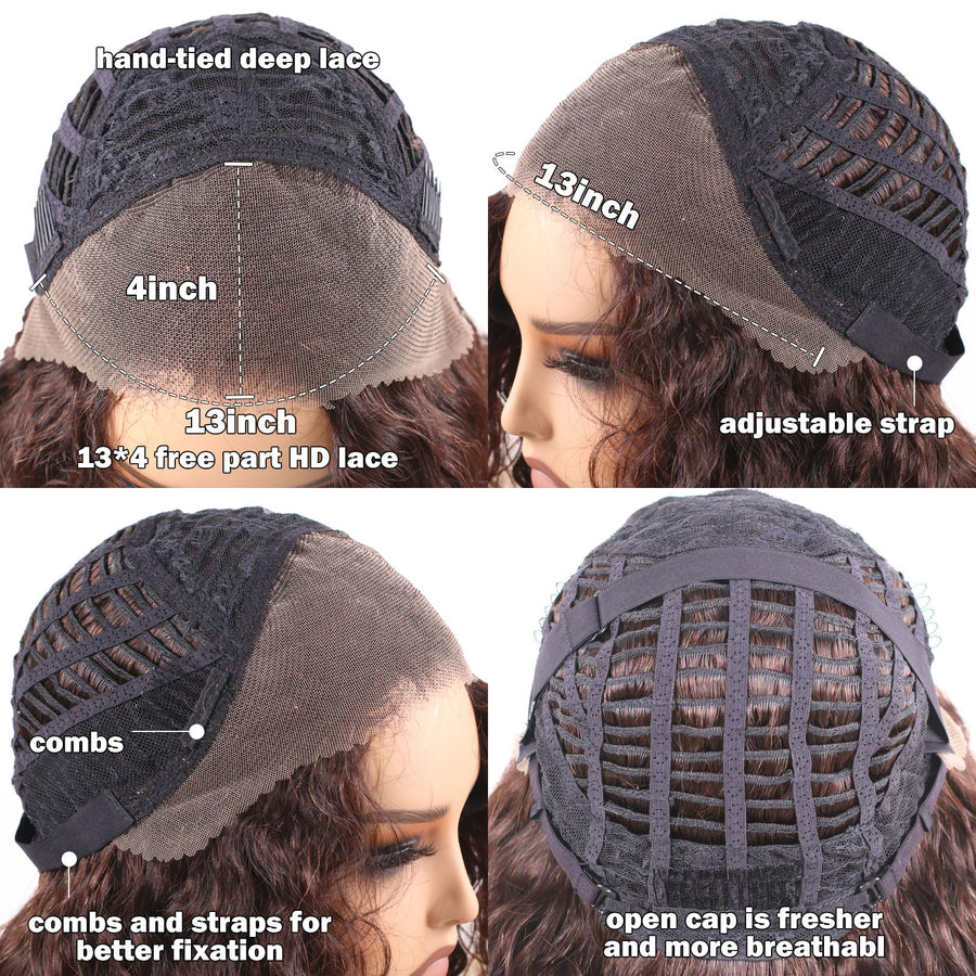 ManeMajesty 16 Inch Water Wave 13x4 Lace Front Glueless Wear and Go Human Hair Wig - FT-1862-N - B0F28JXJSJ